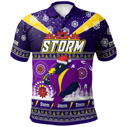 Melbourne Storm Christmas Polo Shirt - Custom Melbourne Storm Ugly Christmas And Aboriginal Inspired Patterns Polo Shirt