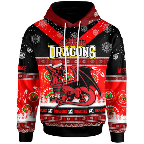 St. George Illawarra Dragons Christmas Hoodie - Custom Dragon Ugly Christmas And Aboriginal Inspired Patterns Hoodie