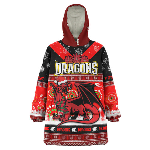 St. George Illawarra Dragons Christmas Snug Hoodie - Custom Dragon Ugly Christmas And Aboriginal Inspired Patterns Oodie Blanket