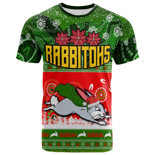 South Sydney Rabbitohs T-Shirt - South Sydney Rabbitohs Ugly Christmas And Aboriginal Inspired Patterns T-Shirt