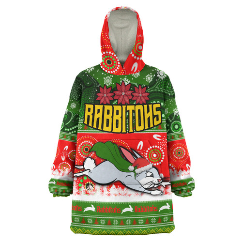 South Sydney Rabbitohs Snug Hoodie - South Sydney Rabbitohs Ugly Christmas And Aboriginal Inspired Patterns Oodie Blanket