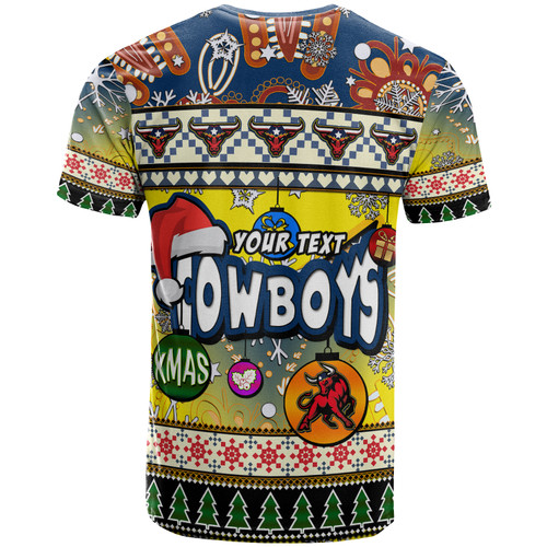 North Queensland Cowboys Christmas T-Shirt - Custom Xmas Cowboys Christmas Balls, Snowflake With Aboriginal Inspired Patterns T-Shirt North Queensland Cowboys Christmas T-Shirt - Custom Xmas Cowboys Christmas Balls, Snowflake With Aboriginal Inspired Patterns T-Shirt