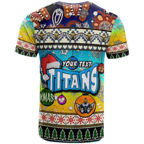 Gold Coast Titans Christmas T-Shirt - Custom Xmas Gold Coast Titans Christmas Balls, Snowflake With Aboriginal Inspired Patterns T-Shirt Gold Coast Titans Christmas T-Shirt - Custom Xmas Gold Coast Titans Christmas Balls, Snowflake With Aboriginal Inspired Patterns T-Shirt