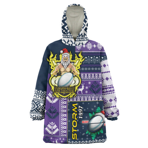 Melbourne Storm Snug Hoodie - Custom Christmas Snowflakes Melbourne Storm Mascot Oodie Blanket