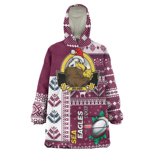 Australia Sea Eagles Snug Hoodie - Custom Christmas Snowflakes Australia Sea Eagles Mascot Oodie Blanket