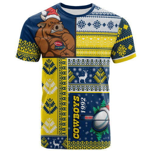 North Queensland Cowboys T-shirt - Custom Christmas Snowflakes North Queensland Cowboys Mascot T-shirt