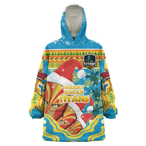 Titans Rugby Christmas Snug Hoodie - Custom Merry Titans Christmas Indigenous Oodie Blanket