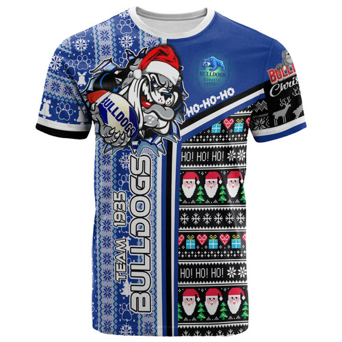 Canterbury-Bankstown Bulldogs Christmas T-shirt - Custom Scratch Canterbury-Bankstown Christmas With Snowflakes And Ball T-shirt