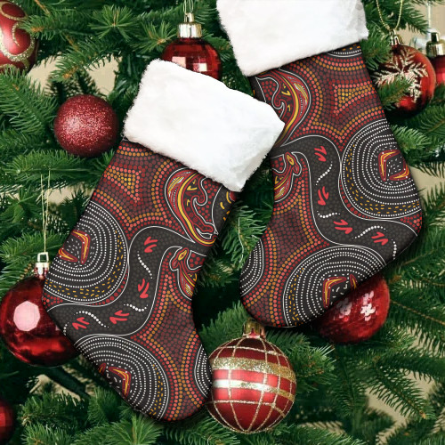 Australia Aboriginal Inspired Christmas Stocking - Australian Lizard Boomerang Dot Painting Art
