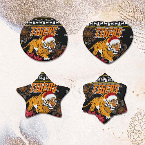 Wests Tigers Christmas Ornaments - Custom Wests Tigers Merry Christmas Aboriginal Inspired Ornaments