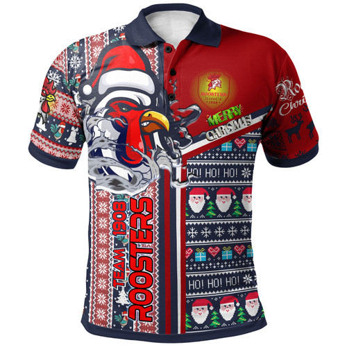 Sydney Roosters Christmas Polo Shirt - Custom Scratch Sydney Snowflakes Ho Ho Ho Personalized Name And Number Polo Shirt