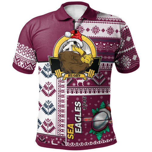 Manly Warringah Sea Eagles Polo Shirt - Custom Christmas Snowflakes Manly Warringah Sea Eagles Mascot Polo Shirt