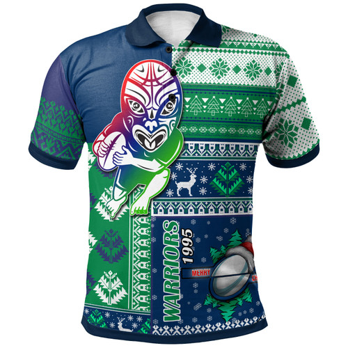 New Zealand Warriors Polo Shirt - Custom Christmas Snowflakes New Zealand Warriors Mascot Polo Shirt