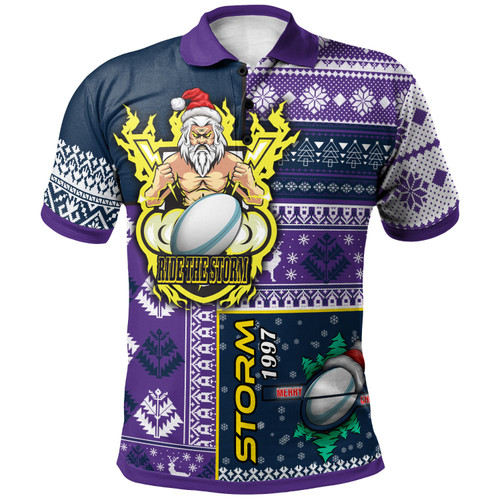 Melbourne Storm Polo Shirt - Custom Christmas Snowflakes Melbourne Storm Mascot Polo Shirt