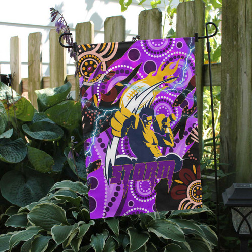 Melbourne Storm Flag - Team with Aboriginal Inspired Dot Painting and Indigenous Pattern Melbourne Storm Flag - Team with Aboriginal Inspired Dot Painting and Indigenous Pattern