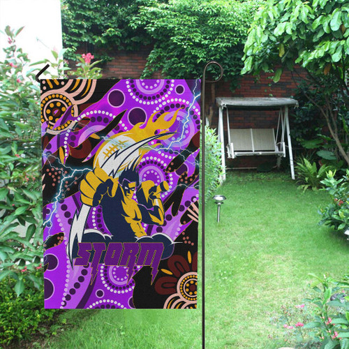 Melbourne Storm Flag - Team with Aboriginal Inspired Dot Painting and Indigenous Pattern Melbourne Storm Flag - Team with Aboriginal Inspired Dot Painting and Indigenous Pattern