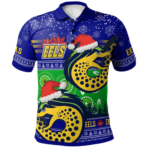 Parramatta Eels Christmas Polo Shirt - Custom Parramatta Eels Ugly Christmas And Aboriginal Inspired Patterns Polo Shirt