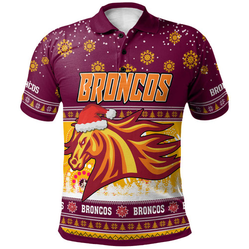 Brisbane Broncos Christmas Polo Shirt - Custom Brisbane Broncos Ugly Christmas And Aboriginal Inspired Patterns Polo Shirt