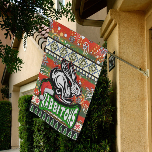 South Sydney Rabbitohs Flag - Xmas South Sydney Rabbitohs Balls, Snowflake With Aboriginal Inspired Patterns Flag South Sydney Rabbitohs Flag - Xmas South Sydney Rabbitohs Balls, Snowflake With Aboriginal Inspired Patterns Flag