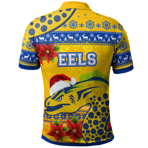 Parramatta Eels Christmas Polo Shirt - Custom Parramatta Eels Aboriginal Inspired and Poinsettia Xmas Polo Shirt Parramatta Eels Christmas Polo Shirt - Custom Parramatta Eels Aboriginal Inspired and Poinsettia Xmas Polo Shirt