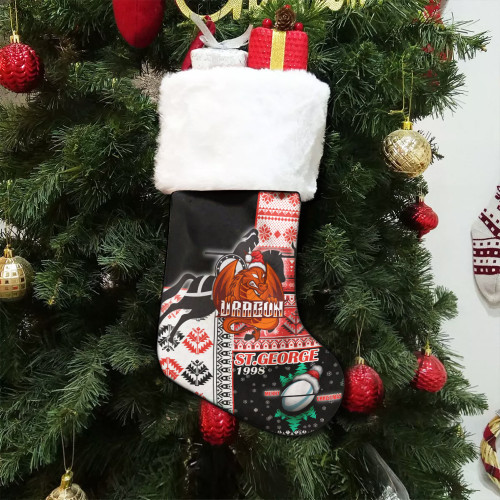 St.George Rugby Christmas Stocking - Christmas Snowflakes Dragon Mascot Christmas Stocking