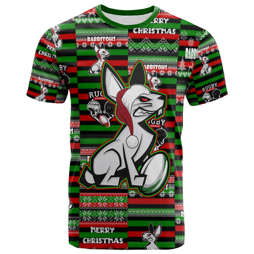 South Sydney Rabbitohs T-Shirt - South Sydney Rabbitohs Merry Christmas Random Square Pattern T-Shirt