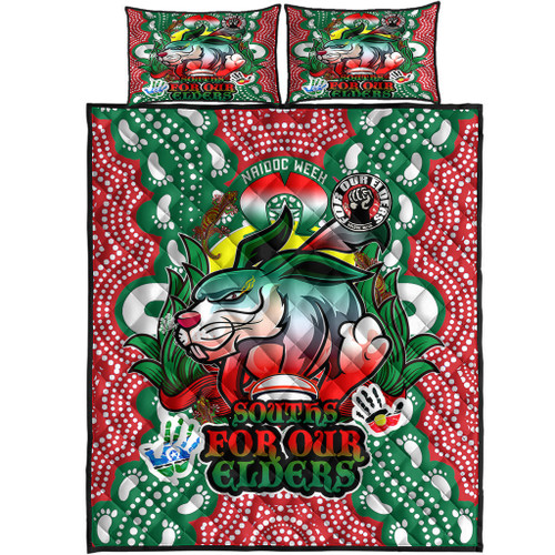 South Sydney Rabbitohs Naidoc Custom Quilt Bed Set - Souths Super Bunny Naidoc Week For Our Elders Aboriginal Inspired South Sydney Rabbitohs Naidoc Custom Quilt Bed Set - Souths Super Bunny Naidoc Week For Our Elders Aboriginal Inspired