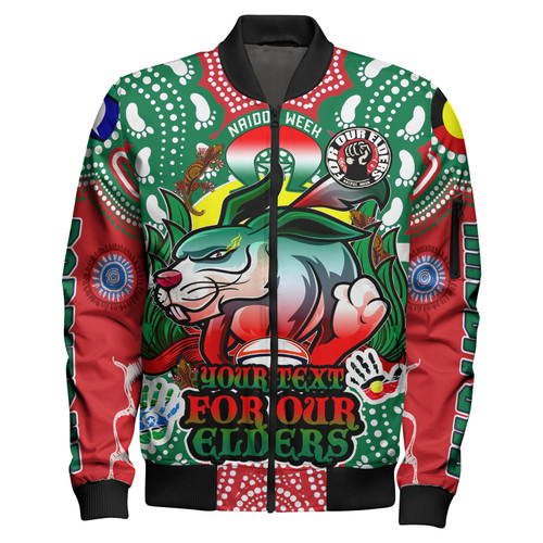 South Sydney Rabbitohs Naidoc Custom Bomber Jacket - Souths Super Bunny Naidoc Week For Our Elders Aboriginal Inspired South Sydney Rabbitohs Naidoc Custom Bomber Jacket - Souths Super Bunny Naidoc Week For Our Elders Aboriginal Inspired