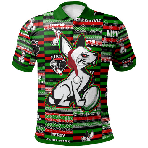 South Sydney Rabbitohs Polo Shirt - South Sydney Rabbitohs Merry Christmas Random Square Pattern Polo Shirt