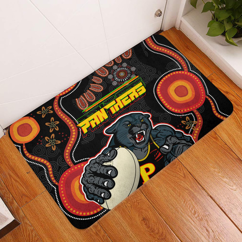 Penrith Panthers Door Mat - Penrith Panthers Aboriginal Inspired with Ball Indigenous Style of Dot Painting Traditional Door Mat