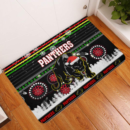 Penrith Panthers Christmas Door Mat - Penrith Panthers Aboriginal Inspired and Ugly Style Door Mat