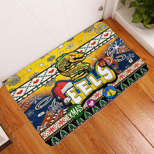 Parramatta Eels Christmas Door Mat - Xmas Parramatta Eels Christmas Balls, Snowflake With Aboriginal Inspired Patterns Parramatta Eels Christmas Door Mat - Xmas Parramatta Eels Christmas Balls, Snowflake With Aboriginal Inspired Patterns