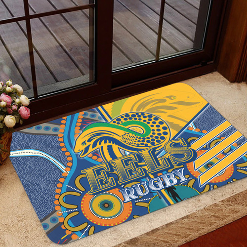 Parramatta Eels Door Mat - Parramatta Eels Logo Aboriginal Inspired Sport Style Door Mat