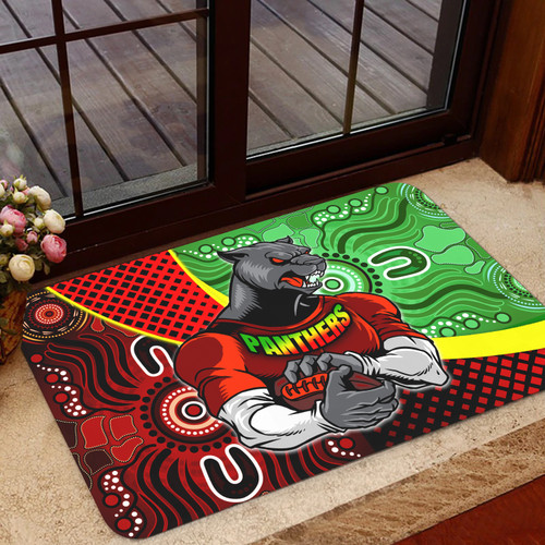 Penrith Panthers Door Mat - Penrith Panthers Keep Fighting Aboriginal Inspired Patterns Door Mat