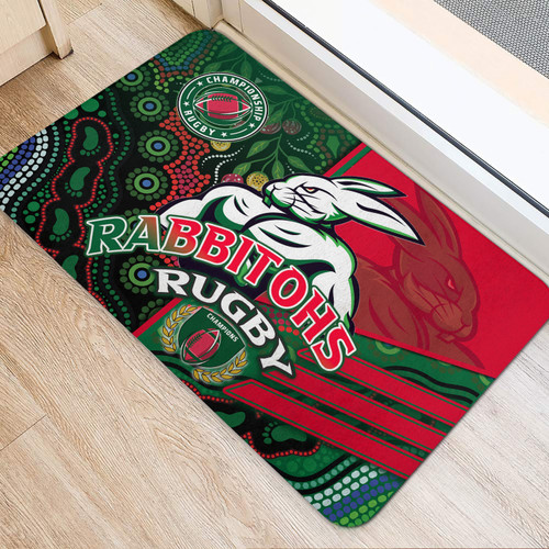 South Sydney Rabbitohs Door Mat - South Sydney Rabbitohs Ball Aboriginal Inspired Sport Style Door Mat South Sydney Rabbitohs Door Mat - South Sydney Rabbitohs Ball Aboriginal Inspired Sport Style Door Mat