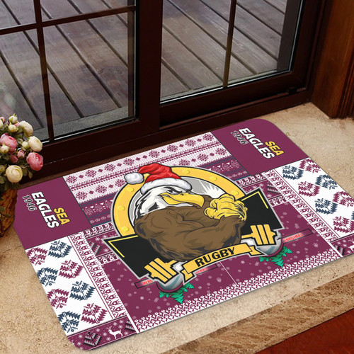 Manly Warringah Sea Eagles Door Mat - Christmas Snowflakes Manly Warringah Sea Eagles Mascot Door Mat