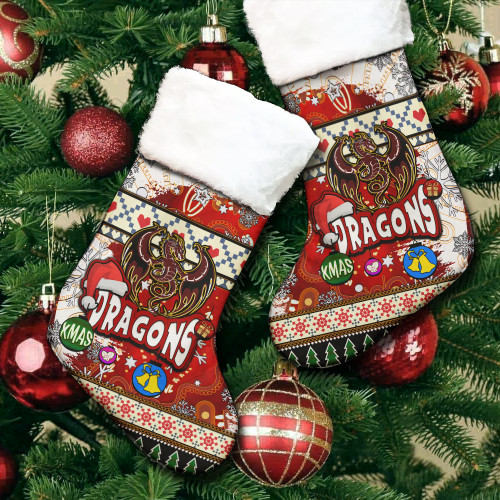 St. George Christmas Stocking - Xmas Dragon Christmas Balls, Snowflake With Aboriginal Inspired Patterns St. George Christmas Stocking - Xmas Dragon Christmas Balls, Snowflake With Aboriginal Inspired Patterns