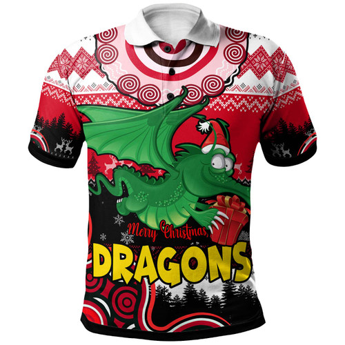 St. George Illawarra Dragons Christmas Polo Shirt - Custom Dragon Aboriginal Inspired Xmas Polo Shirt