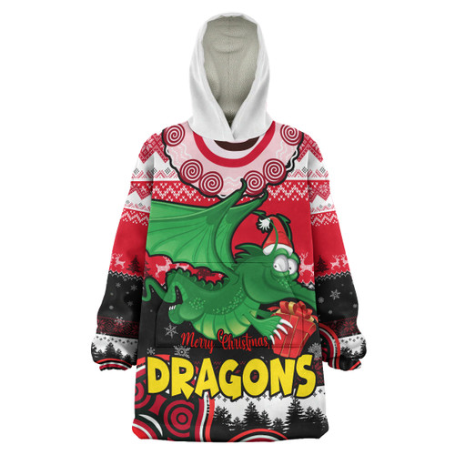 St. George Illawarra Dragons Christmas Snug Hoodie - Custom Dragon Aboriginal Inspired Xmas Oodie Blanket