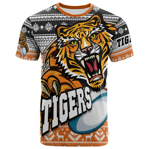 Wests Tigers T-shirt - Custom Wests Tigers Mascot Knitted Christmas Pattern T-shirt