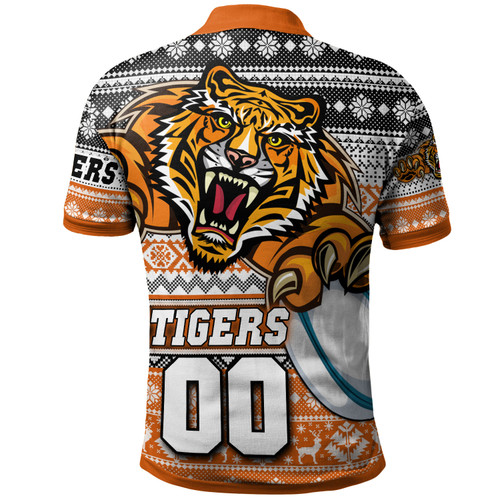 Wests Tigers Polo Shirt - Custom Wests Tigers Mascot Knitted Christmas Pattern Polo Shirt Wests Tigers Polo Shirt - Custom Wests Tigers Mascot Knitted Christmas Pattern Polo Shirt