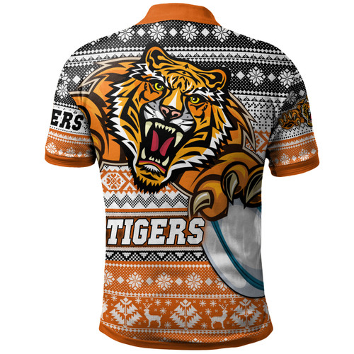 Wests Tigers Polo Shirt - Custom Wests Tigers Mascot Knitted Christmas Pattern Polo Shirt Wests Tigers Polo Shirt - Custom Wests Tigers Mascot Knitted Christmas Pattern Polo Shirt