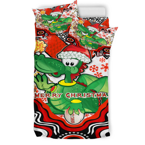 Illawarra and St George Christmas Bedding Set - Custom Merry Christmas green drake Indigenous Bedding Set