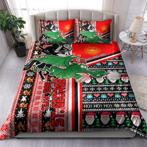 Illawarra and St George Christmas Bedding Set - Custom Illawarra and St George Xmas Green drake With Snowflakes And Ball Bedding Set