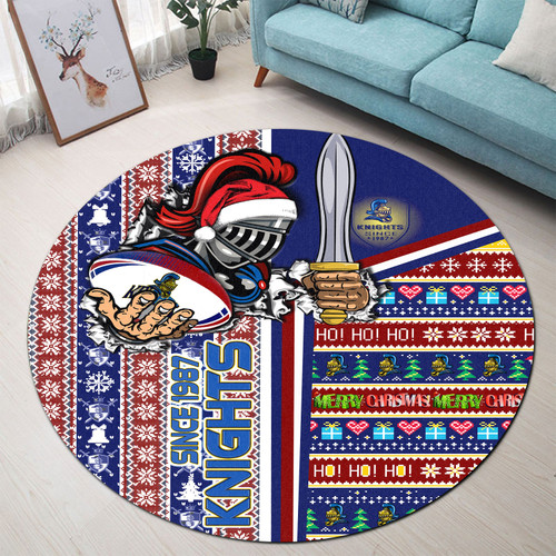 Newcastle Christmas Round Rug - Custom Merry "Novocastrians" Christmas With Snowflakes Ho Ho Ho Scratch Style Newcastle Christmas Round Rug - Custom Merry "Novocastrians" Christmas With Snowflakes Ho Ho Ho Scratch Style