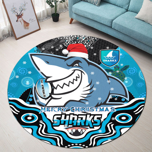 Cronulla Christmas Round Rug - Custom Christmas Super Cronulla Indigenous Round Rug Cronulla Christmas Round Rug - Custom Christmas Super Cronulla Indigenous Round Rug