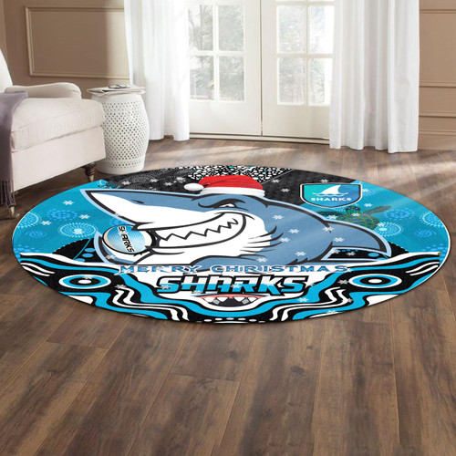 Cronulla Christmas Round Rug - Custom Christmas Super Cronulla Indigenous Round Rug Cronulla Christmas Round Rug - Custom Christmas Super Cronulla Indigenous Round Rug