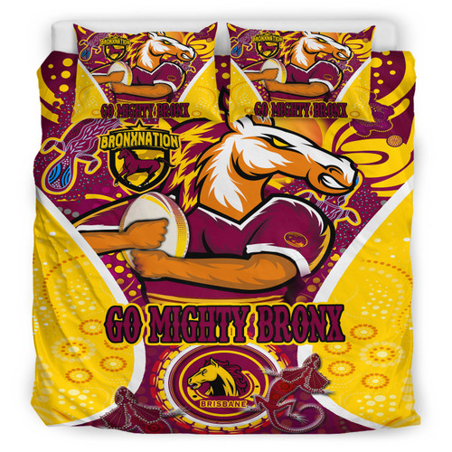 Brisbane Broncos Custom Bedding Set - Go Mighty Broncos Indigenous Art