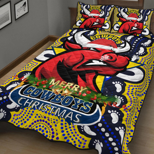North Queensland Christmas Quilt Bed Set - Merry Christmas North Queensland With Dot Art Painting Footprints North Queensland Christmas Quilt Bed Set - Merry Christmas North Queensland With Dot Art Painting Footprints