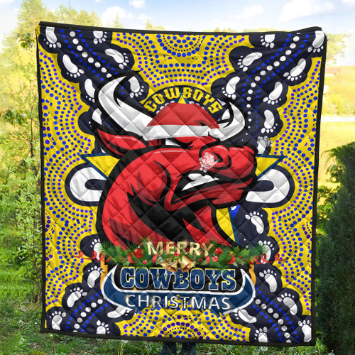 North Queensland Christmas Quilt - Custom Merry Christmas North Queensland With Dot Art Painting Footprints North Queensland Christmas Quilt - Custom Merry Christmas North Queensland With Dot Art Painting Footprints